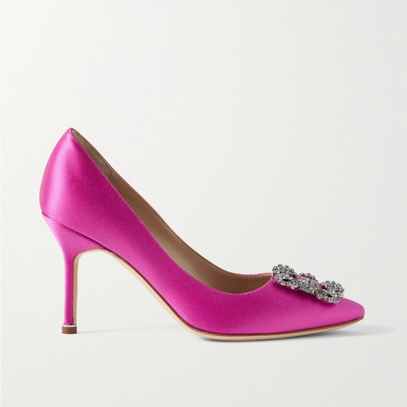 MANOLO BLAHNIK Hangisi 90 embellished satin pumps in fuchsia size 39.5 - Picture 2 of 10